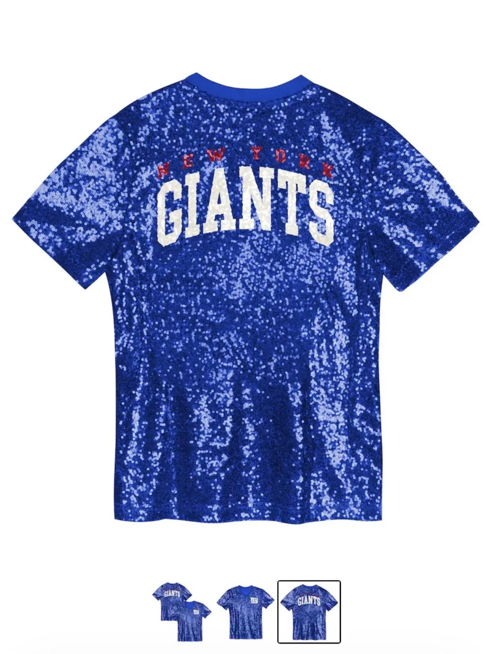 Youth XL NFL Royal Blue Sequin New York Giants V-Neck Tee